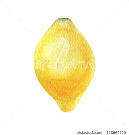 Juicy yellow lemon watercolor illustration. Hand drawn tropical sour fruit, summer lemonade ingredient for beverage menu, bar,label,logo design. Italian and Sicilian garden fruit 128660619