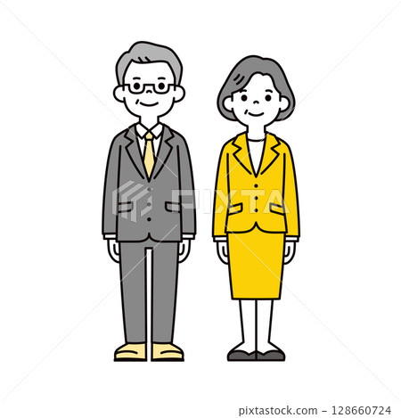 穿著西裝的高級男女全身商務插畫集_向量 128660724