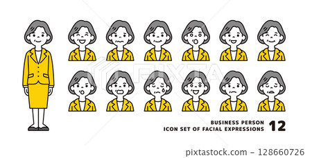 Set of business avatar icons of middle-aged and elderly women with various expressions_vector 128660726
