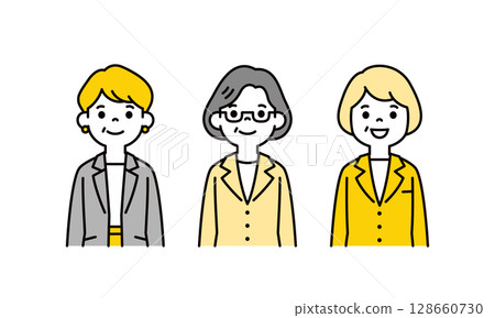 Simple upper body illustration set of elderly business woman_vector 128660730