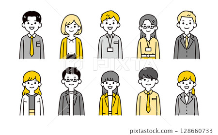 Simple upper body illustration material set of young male and female business people_vector 128660733