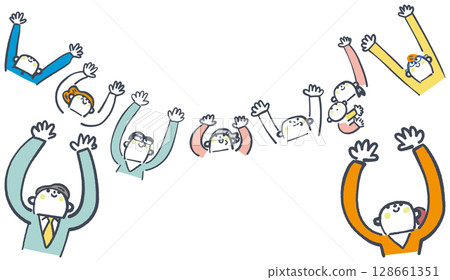 家庭和辦公室人員向天空伸出雙手設定庫存插圖素材 128661351