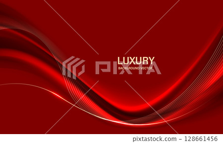 Abstract gold ribbon wave curve on red luxury background vector 128661456