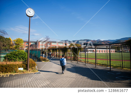 Japanese students walk to Elementary and High school, Kyoto Japanese students walk to Elementary and High school, Kyoto 128661677