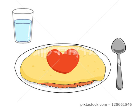 畫著心形的煎蛋飯插圖 128661846
