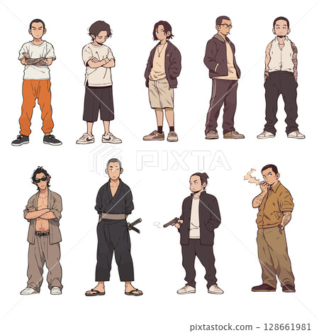 Character illustration set of Yakuza, thug, semi-gangster, and understanding boyfriend 128661981