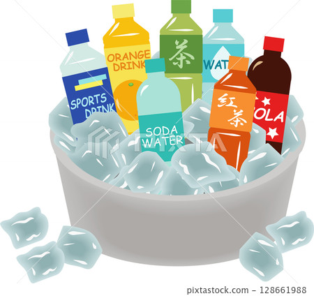 Bottled drinks cooled with ice Bottled drinks cooled with ice 128661988