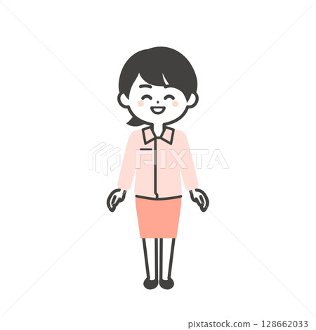 Illustration of a smiling three-headed woman wearing work clothes over a suit 128662033