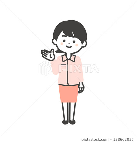 Illustration of a three-headed woman wearing work clothes over a suit pointing with her hand 128662035