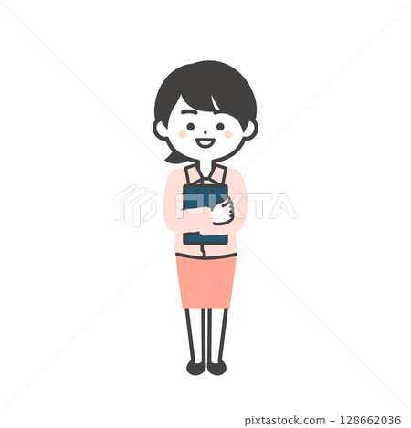 插圖:一個三頭女人身穿工作服,西裝外套,手持文件 插圖:一個三頭女人身穿工作服,西裝外套,手持文件 128662036