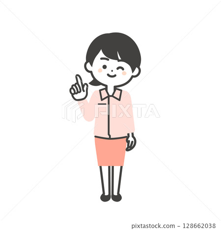 Illustration of a 3-headed woman wearing work clothes over a suit winking and pointing up 128662038