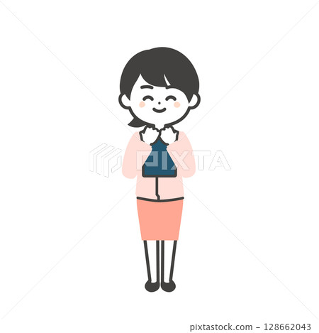 插圖:一個三頭女人身穿工作服,西裝外套,手持文件 插圖:一個三頭女人身穿工作服,西裝外套,手持文件 128662043