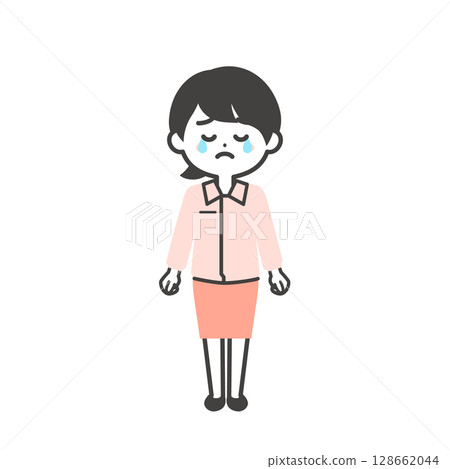 圖:一個三頭女人穿著工作服和西裝,流著淚 圖:一個三頭女人穿著工作服和西裝,流著淚 128662044