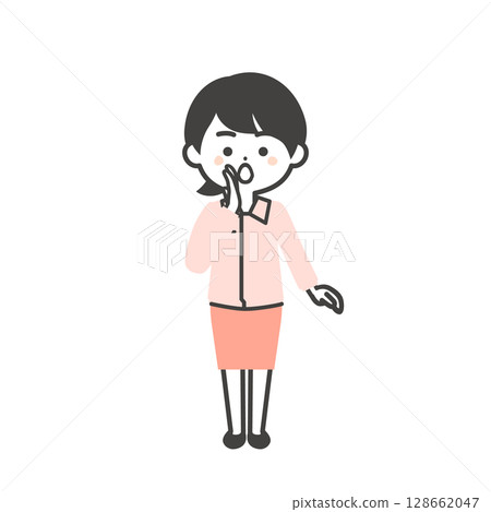 插圖：一個三頭女人，身穿工作服，外面套著西裝，一隻手摀著嘴打電話 128662047