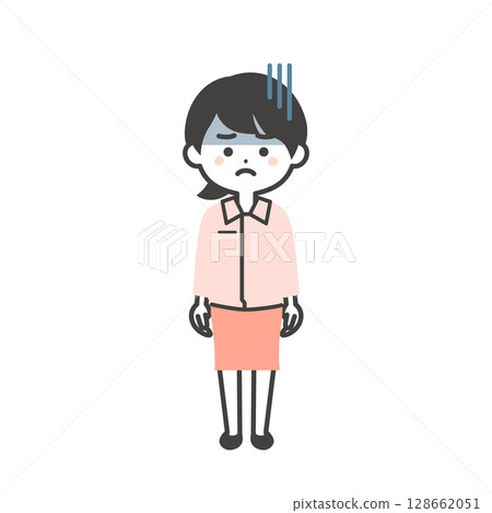 圖：一個三頭女人，穿著工作服，西裝外套，表情陰沉 128662051