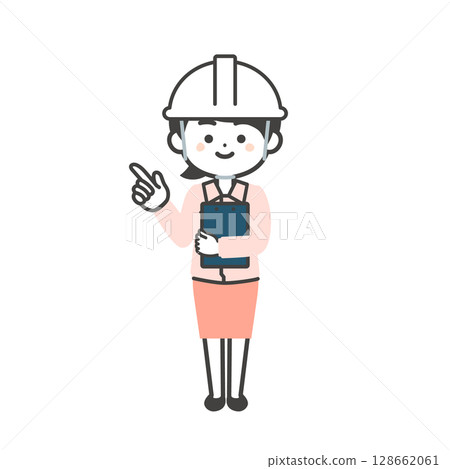 Illustration of a three-headed woman wearing a helmet and work clothes over a suit 128662061