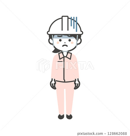 圖:一個三頭女人,頭戴頭盔,表情陰鬱,西裝外套著工作服 圖:一個三頭女人,頭戴頭盔,表情陰鬱,西裝外套著工作服 128662088