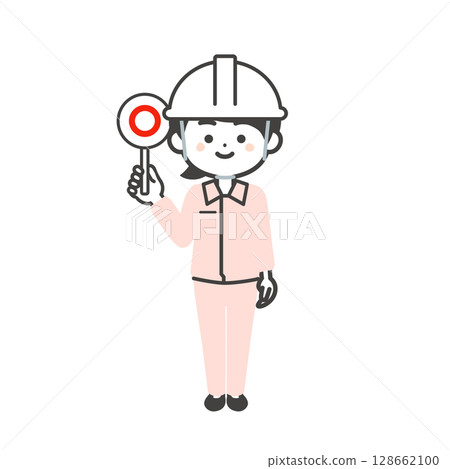 圖：一名三頭女性戴著頭盔，手裡拿著正確答案卡，身穿工作服，外頭套著西裝 128662100