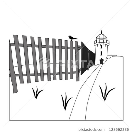 Light house by the sea with a white background 128662286