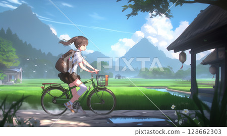 騎自行車的女性 128662303