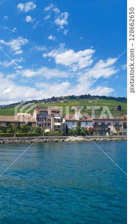 traveling by boat Lake Geneva, Switzerland viewon city traveling by boat Lake Geneva, Switzerland viewon city 128662650