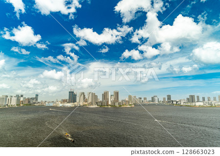 Skyscrapers and blue sky seen from Rainbow Bridge Skyscrapers and blue sky seen from Rainbow Bridge 128663023