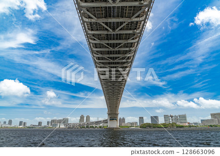 Looking up at Rainbow Bridge from below 128663096