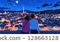 Couple looking at the night view 128663128