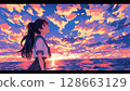 High school girl watching the sunset 128663129