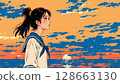 High school girl watching the sunset 128663130