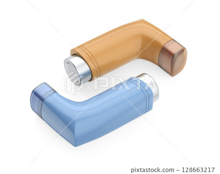 Blue and orange portable asthma inhalers Blue and orange portable asthma inhalers 128663217