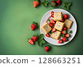 cookie with tender cottage cheese and fresh strawberries 128663251