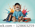 Little cat preparing for first school adventure 128663259