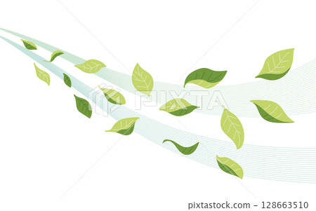 Blue-green curves and fresh greenery flying in the wind Blue-green curves and fresh greenery flying in the wind 128663510