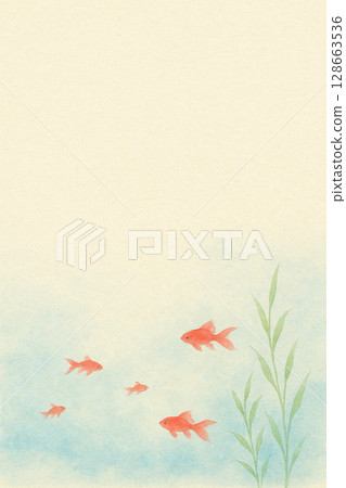 金魚系列:金魚和水生植物的日式背景(垂直) 金魚系列:金魚和水生植物的日式背景(垂直) 128663536