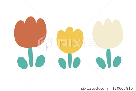 三朵彩色鬱金香排成一列的插圖 128663819