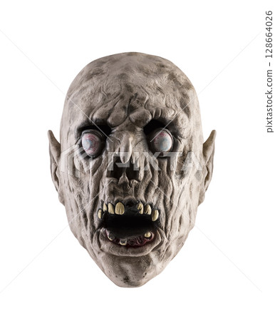 Zombie head isolated on white background with clipping path 128664026