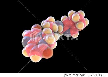Gepotidacin molecule, 3D illustration. New-generation antibiotic targeting bacterial DNA replication. Effective against resistant pathogens like Neisseria gonorrhoeae and E. coli. 128664365