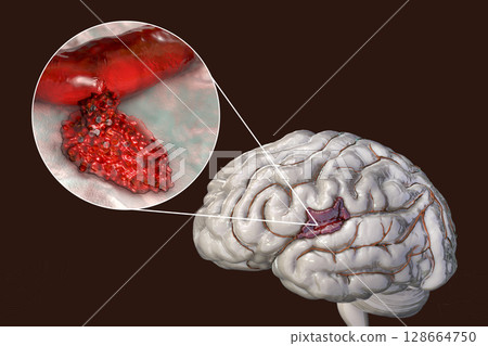 Hemorrhagic stroke, illustration Hemorrhagic stroke, illustration 128664750