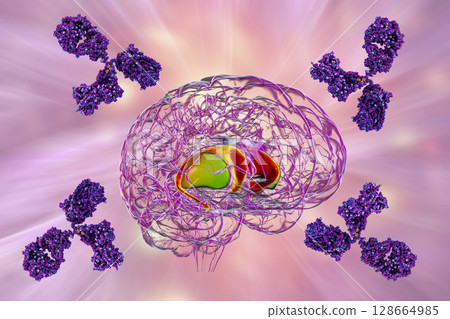 Anti-basal ganglia antibodies. 3D conceptual illustration 128664985