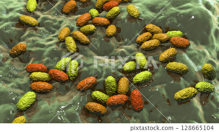 Whooping cough bacteria Bordetella pertussis, 3D illustration 128665104
