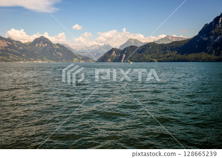 beautiful landscape on the Lake Lucerne in switzerland 128665239