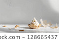 Foie Gras Mousse in pastry shell on white background with negative space, emphasizing texture and garnishes 128665437