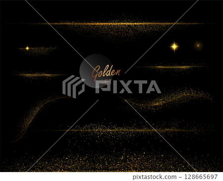 Isolated design component, exquisite golden abstract figure with glitter 128665697