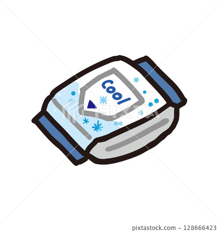 Hand-drawn illustration of a cooling sheet for wiping sweat Hand-drawn illustration of a cooling sheet for wiping sweat 128666423