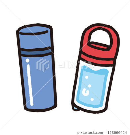 Hand-drawn illustration of a water bottle and a personal bottle Hand-drawn illustration of a water bottle and a personal bottle 128666424
