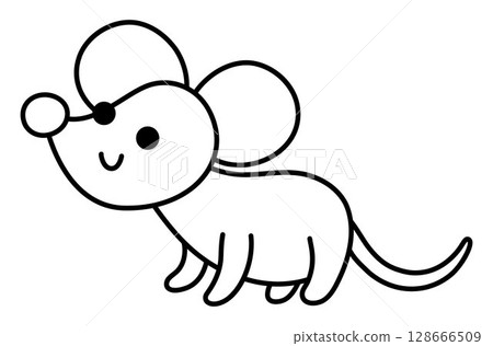 Vector black and white smiling mouse icon. Forest animal clipart. Cute line woodland character. Cartoon forest rat illustration, coloring page isolated on white background Vector black and white smiling mouse icon. Forest animal clipart. Cute line woodland character. Cartoon forest rat illustration, coloring page isolated on white background 128666509