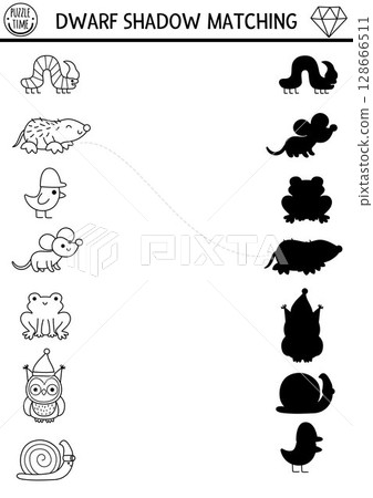 Woodland shadow matching activity with forest animals and insects. Fairytale black and white puzzle with mole, bird, mouse. Find correct silhouette printable worksheet, game, coloring page for kid Woodland shadow matching activity with forest animals and insects. Fairytale black and white puzzle with mole, bird, mouse. Find correct silhouette printable worksheet, game, coloring page for kid 128666511