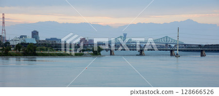 Montreal Downtown Skyline Jacques Cartier Bridge Golden Hour Sunset 128666526