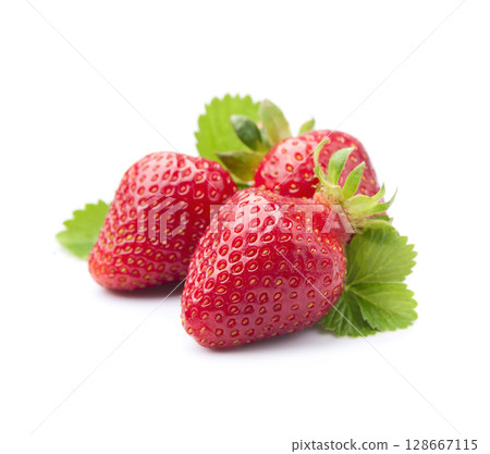 strawberry with leaves on white backgrounds 128667115